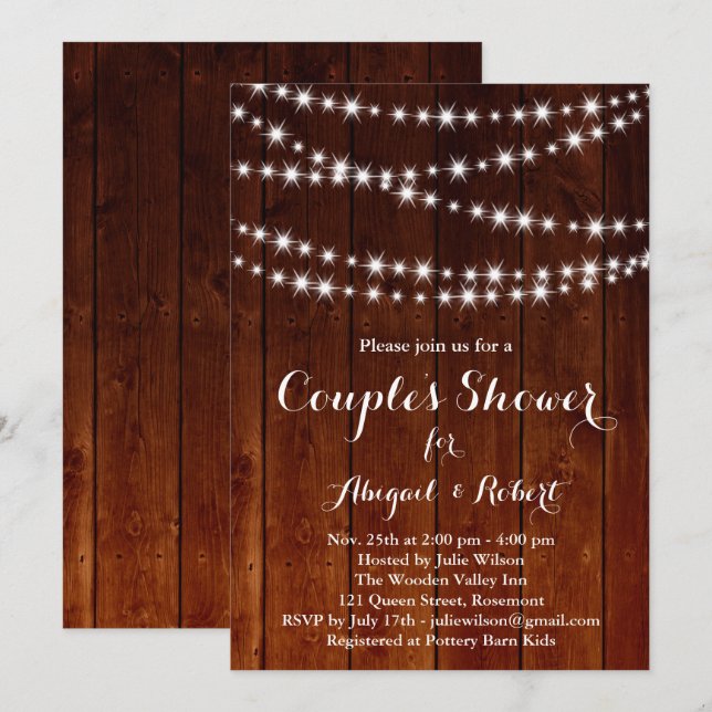 Twinkle Ljus Couples Shower-inbjudan - wood Inbjudningar (Fram/baksida)