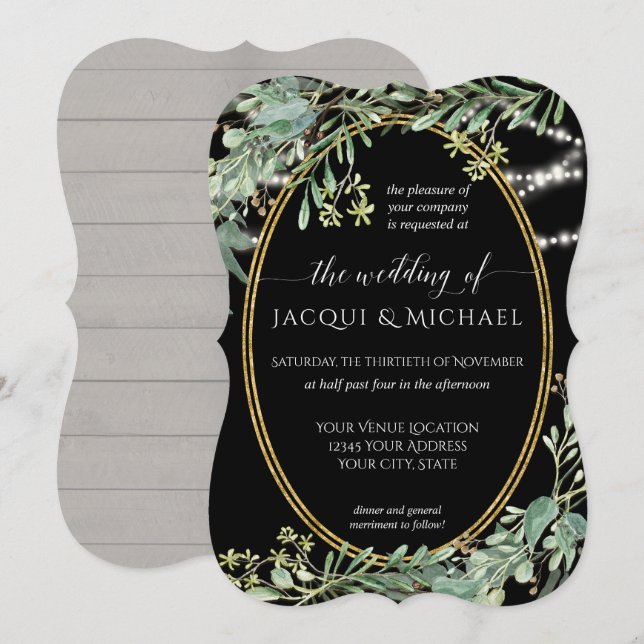 Twinkle Ljus Eucalyptus Greenery Wood Watercolor Inbjudningar (Fram/baksida)