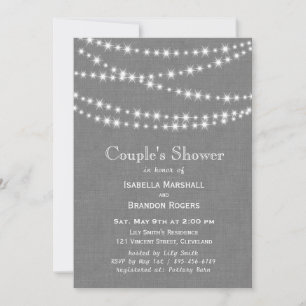 Twinkle-Ljus på Grått Burlap Couples Shower Inbjudningar