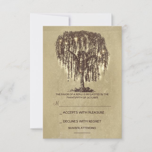 Twinkle Ljus Träd Rustic Bröllop OSA card (Framsida)