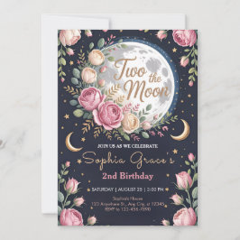 Twinkle Moon and Roses 2nd Birthday Inbjudningar