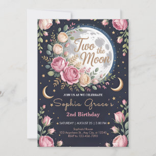 Twinkle Moon och Rosor 2-års födelsedag Inbjudningar