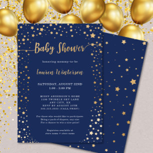 Twinkle Navy Gold Star Baby Shower Inbjudningar