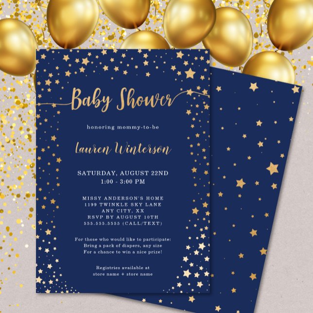 Twinkle Navy Gold Star Baby Shower Inbjudningar (Skapare uppladdad)