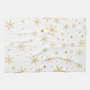 Twinkle Snowflake 3 - Guld & White- Kökshandduk