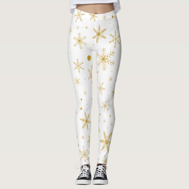 Twinkle Snowflake 3 - Guld & White- Leggings (Framsida)