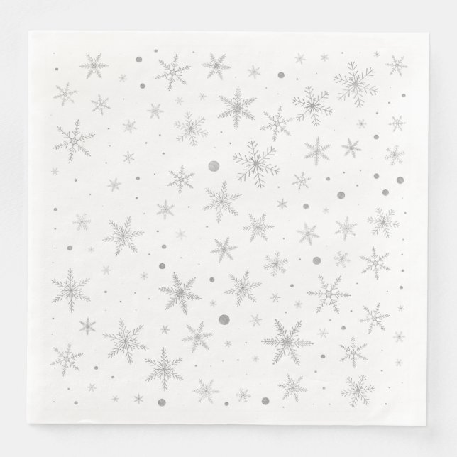 Twinkle Snowflake -Silver Grått & White- Pappersservett (Framsida)
