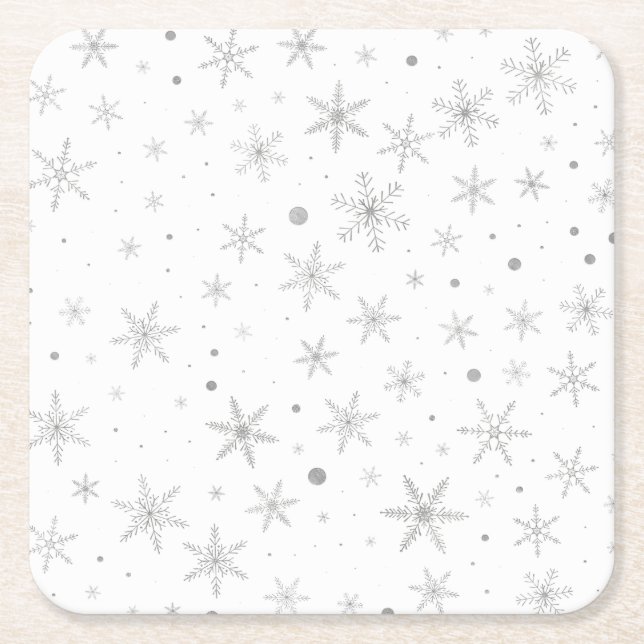 Twinkle Snowflake - Silver Grått & White Underlägg Papper Kvadrat (Framsidan)