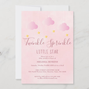 Twinkle Sprinkle All In One Baby Shower Flicka Ros Inbjudningar