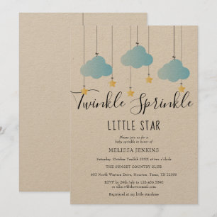 Twinkle Sprinkle Baby Shower Blå Rustik Boho Inbjudningar