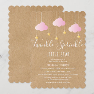 Twinkle Sprinkle Baby Shower Rosa Rustik Boho Inbjudningar