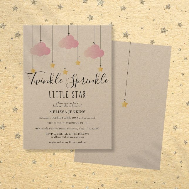 Twinkle Sprinkle Baby Shower Rosa Rustik Boho Inbjudningar (Twinkle Sprinkle Baby Shower Pink Rustic Boho Invitation)
