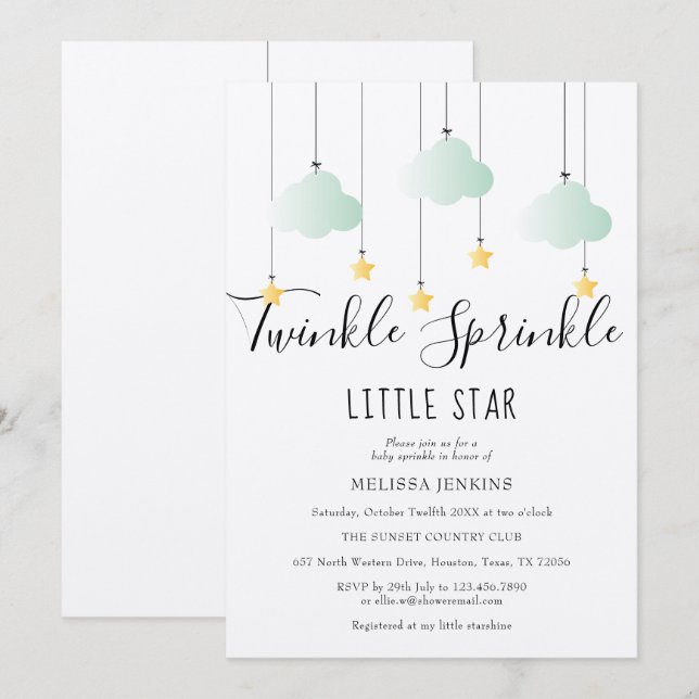 Twinkle Sprinkle Baby Shower Rustik Boho Inbjudningar (Fram/baksida)