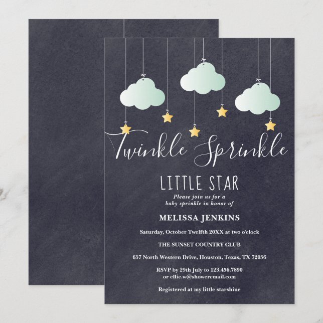 Twinkle Sprinkle Baby Shower Sprinkle Chalkboard Inbjudningar (Fram/baksida)