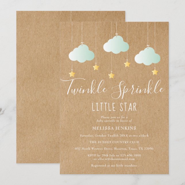 Twinkle Sprinkle Baby Shower / Sprinkle Rustik Inbjudningar (Fram/baksida)