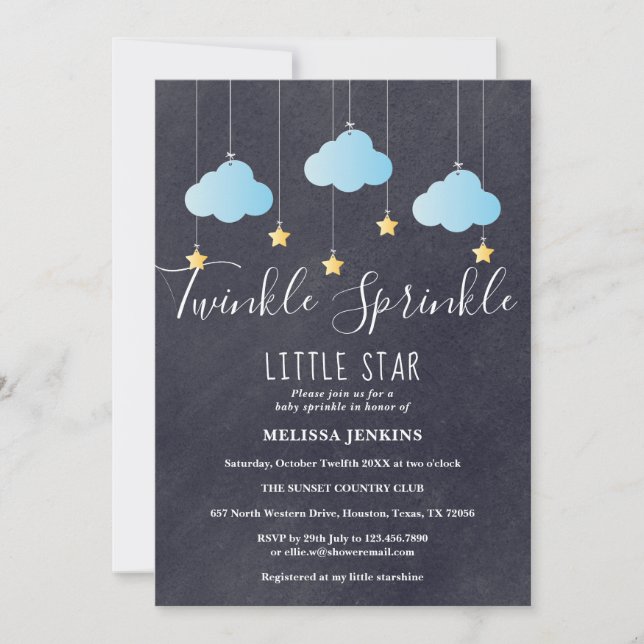 Twinkle Sprinkle Baby Sprinkle / Shower Kritstavla Inbjudningar (Framsida)