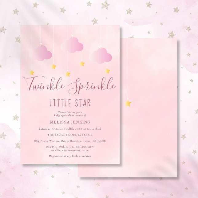 Twinkle Sprinkle Lilla Stjärna Baby Shower Flicka  Inbjudningar (Twinkle Sprinkle Little Star Baby Shower Girl Pink Invitation)