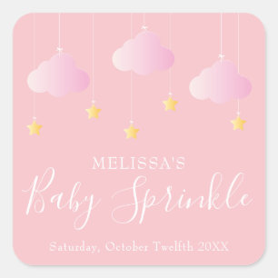 Twinkle sprinkle lilla stjärna baby shower rosa fyrkantigt klistermärke