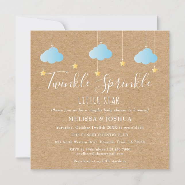 Twinkle Sprinkle Lilla Stjärna Baby Shower Rustik Inbjudningar (Framsida)