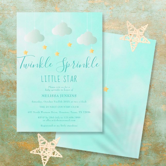 Twinkle Sprinkle Lilla Stjärna Neutral Bebis Bebis Inbjudningar (Skapare uppladdad)
