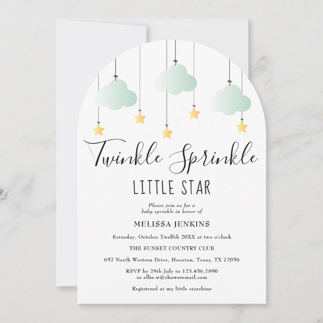 Twinkle Sprinkle Lilla Stjärna Neutrala Barnkalas Inbjudningar (Framsida)