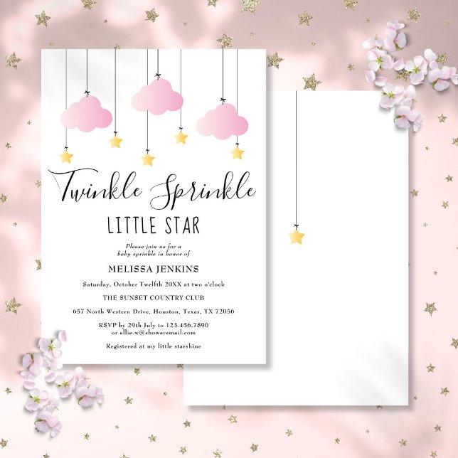 Twinkle Sprinkle Lilla Stjärna Rosa Flicka Bebis B Inbjudningar (Twinkle Sprinkle Little Star Pink Girl Baby Shower Invitation)