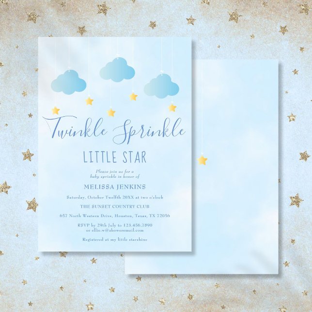Twinkle Sprinkle Lille Stjärna Pojken Blå Babyfira Inbjudningar (Twinkle Sprinkle Little Star Boy Blue Baby Shower Invitation)