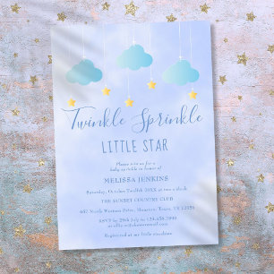 Twinkle Sprinkle Lille Stjärna Pojken Blå Babyfira Inbjudningar