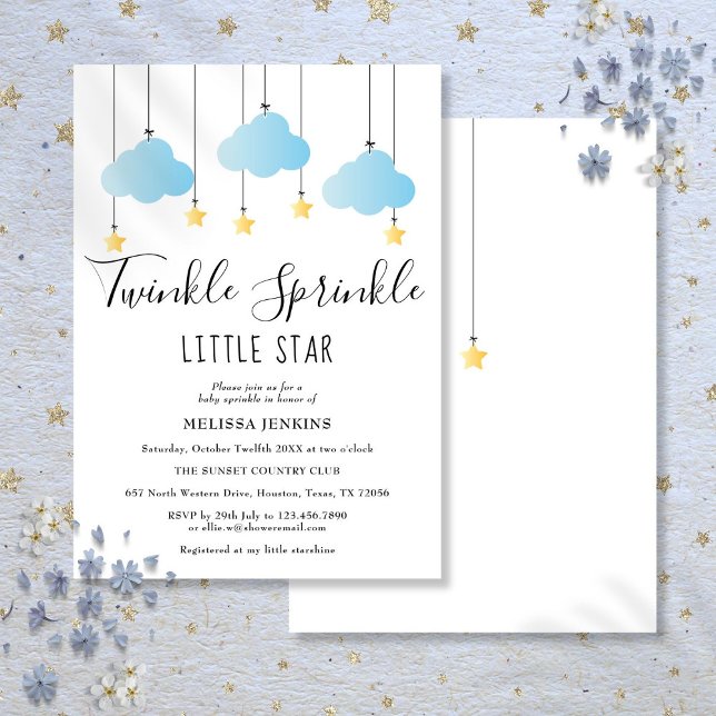 Twinkle Sprinkle Liten Stjärna Blå Pojke Baby Show Inbjudningar (Twinkle Sprinkle Little Star Blue Boy Baby Shower Invitation)