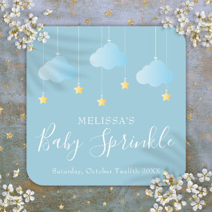 Twinkle Sprinkle Little Star Baby Shower Blå Fyrkantigt Klistermärke