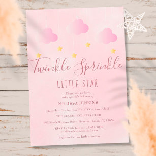 Twinkle Sprinkle Little Star Baby Shower Girl Rosa Inbjudningar