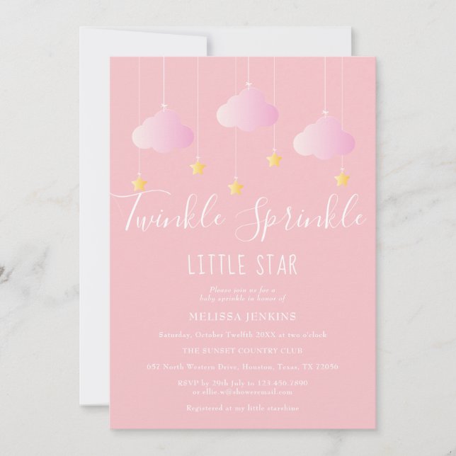 Twinkle Sprinkle Little Star Flicka Shower Rosa Inbjudningar (Framsida)