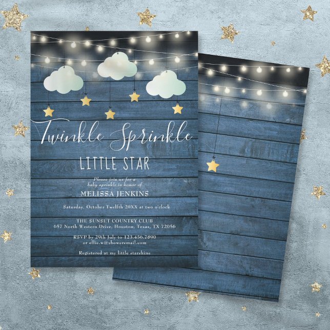 Twinkle Sprinkle Little Star Rustic Baby Shower Inbjudningar (Twinkle Sprinkle Little Star Rustic Baby Shower Invitation)