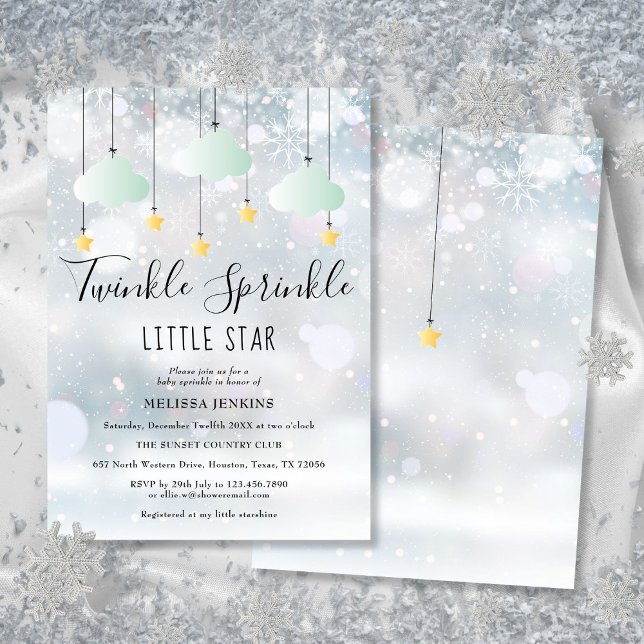 Twinkle Sprinkle Little Star Vinter Baby Shower Inbjudningar (Twinkle Sprinkle Little Star Winter Baby Shower Invitation)