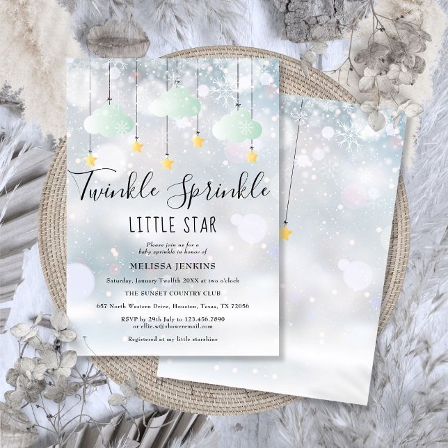 Twinkle Sprinkle Little Star Vinter Baby Shower Inbjudningar (Twinkle Sprinkle Little Star Winter Baby Shower Invitation)