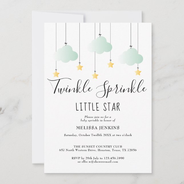 Twinkle Sprinkle Neutral Allt I Ett Baby Shower Inbjudningar (Framsida)
