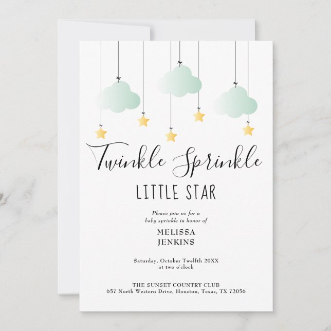 Twinkle Sprinkle Neutral QR-kod Baby Shower Inbjudningar (Framsida)