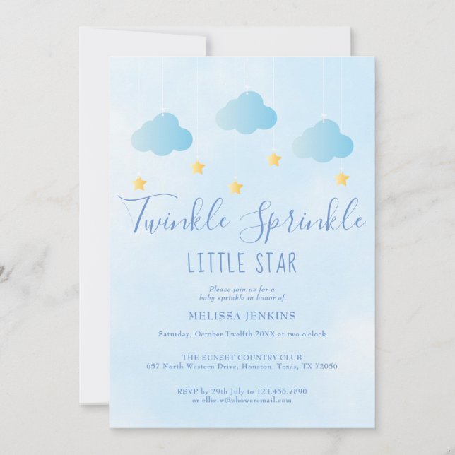 Twinkle Sprinkle Pojken Blå Allt-i-ett Babykalas Inbjudningar (Framsida)