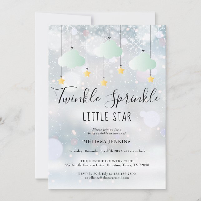 Twinkle Sprinkle Winter All In One Baby Shower Inbjudningar (Framsida)