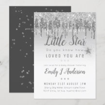 TWINKLE STAR Baby Shower Silver Grått Glitter