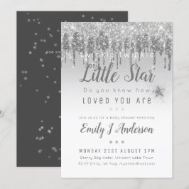 TWINKLE STAR Baby Shower Silver Grått Glitter Inbjudningar