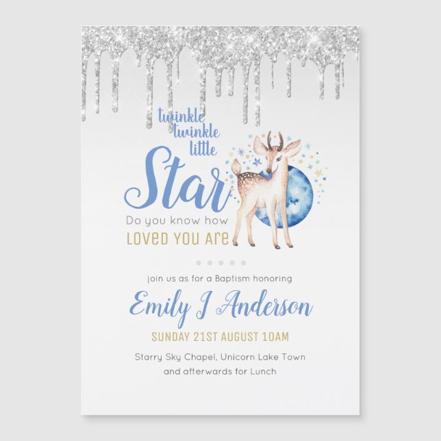 TWINKLE Star Drip Glitter Woodland Hjort BAPTISM (Framsida)