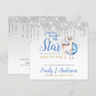 TWINKLE Star Drip Glitter Woodland Hjort BAPTISM Inbjudningar