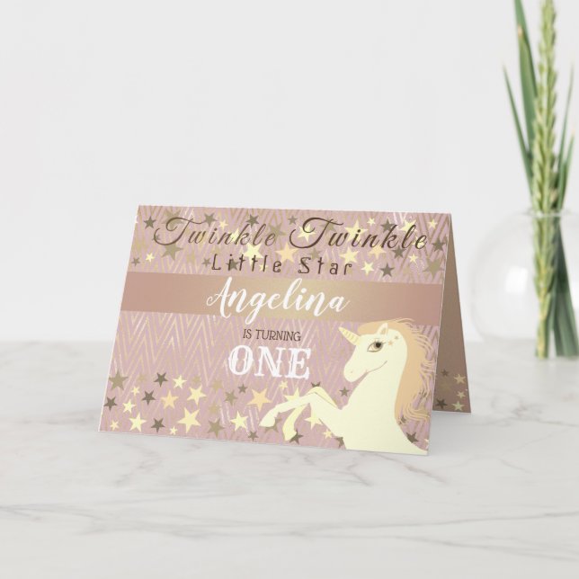 Twinkle Star Enhörning 1-års födelsedagsfoto Inbjudan (Framsida)