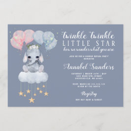 Twinkle Star Gender Reveal Baby Elephant Inbjudningar