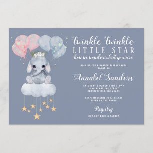 Twinkle Star Gender Reveal Baby Elephant Inbjudningar