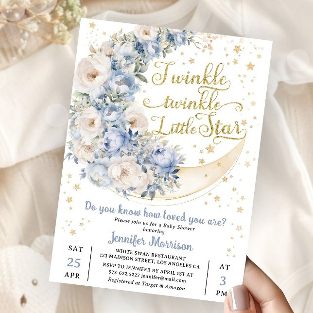 Twinkle Star Moon Baby Shower Boy Blue Inbjudningar (Skapare uppladdad)