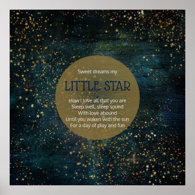 Twinkle Star Night Himlar Dikt Poster Nursery Deco (Framsidan)