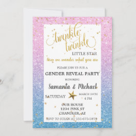 Twinkle Star Ombre Glitter Gender Reveal Party Inbjudningar