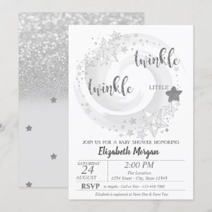 Twinkle Star Silver Glitter Baby Shower Inbjudan